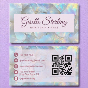 Paarse iriserende Opal Stone QR Code Lavendel Visitekaartje