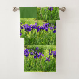 Paarse Irises botanische doekset Bad Handdoek