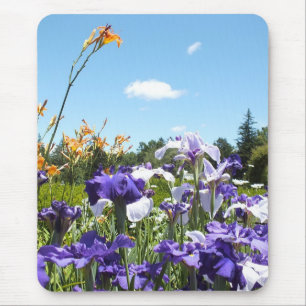 Paarse Irises en Sky Mousepad Muismat