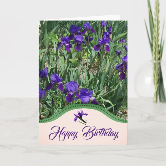 Paarse Irises Flower Garden Birthday Kaart (Voorkant)
