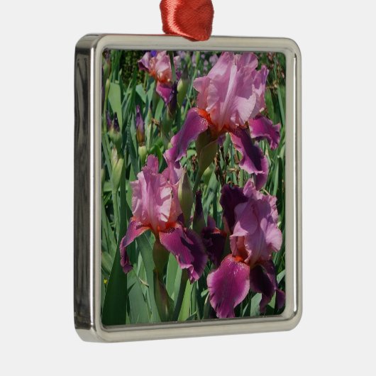 Paarse Irises Spring Floral Metalen Ornament (Rechts)