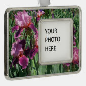 Paarse Irises Spring Floral Verzilverd Omlijst Ornament (Rechts)
