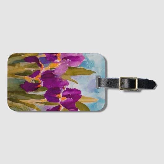 paarse irissen, beeldende kunst bloemenkunst bagagelabel (Voorkant (horizontaal))