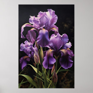 Paarse irissen bloemenkunst print Poster