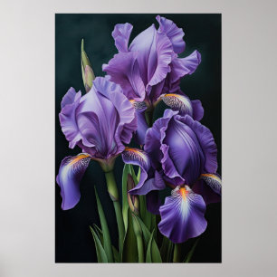 Paarse irissen bloemenkunst print Poster