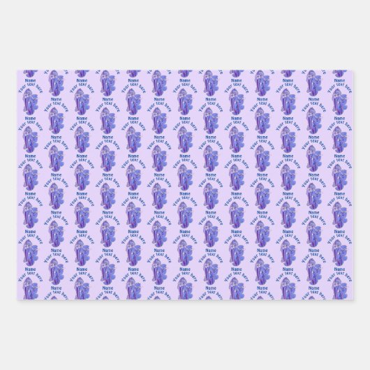 Paarse irissen bloemkunst gepersonaliseerd inpakpapier vel (Voorkant)