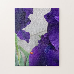 Paarse irissen en lieveheersbeestjes legpuzzel