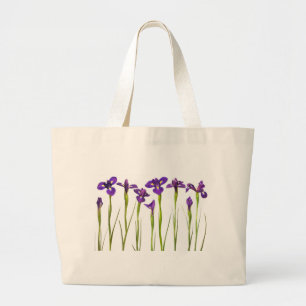 Paarse irissen geïsoleerd op een witte achtergron grote tote bag