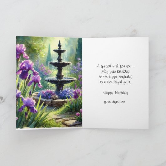 Paarse Irissen Gelukkige Verjaardag Groet of Lente Feestdagen Kaart (Binnen)