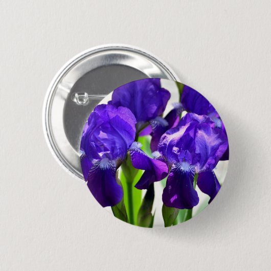 Paarse Irissen Iris Bloem Ronde Button 5,7 Cm (Voorkant /achterkant)