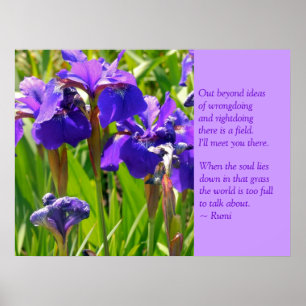 Paarse irissen met Rumi Quote Poster
