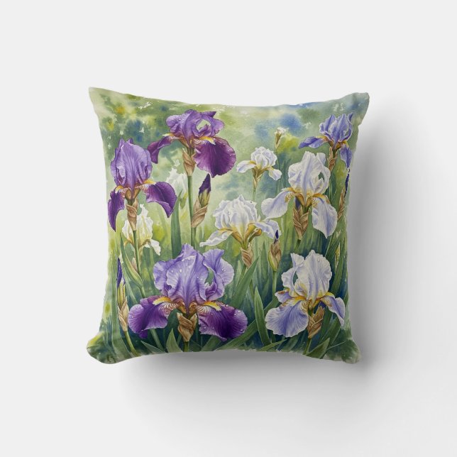Paarse Irissen Spring Flower Pillow Kussen (Voorkant)
