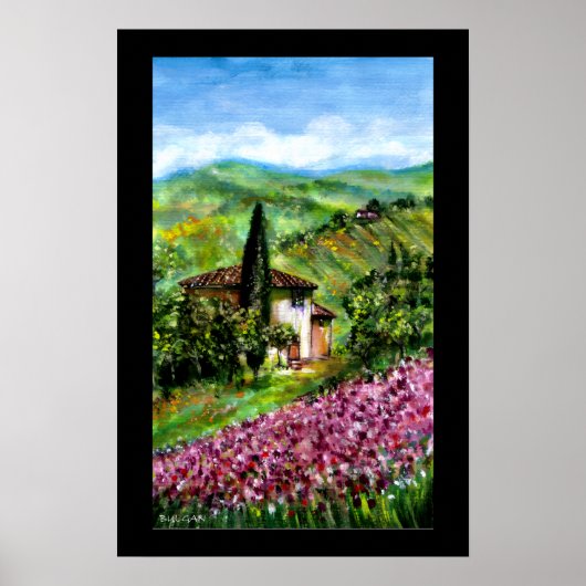 PAARSE IRISVELDEN IN GROEN TOSCAANS LANDSCHAP POSTER (Voorkant)