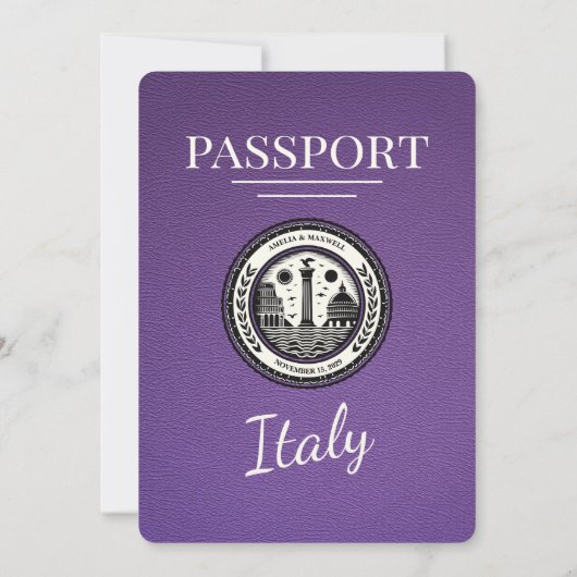 Paarse Italië Paspoort bruiloft uitnodiging (Achterkant)