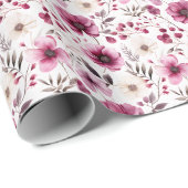 Paarse & Ivoor Bloemen Wrapping Papier (Rol Hoek)