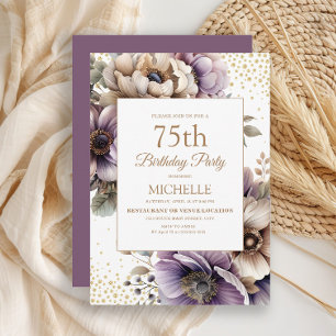Paarse Ivoor Florall Gold Glitter 75e verjaardag Kaart