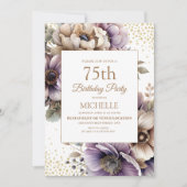 Paarse Ivoor Florall Gold Glitter 75e verjaardag Kaart (Voorkant)