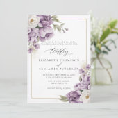 Paarse Ivoor Goud Bloemen Lijst Elegante bruiloft Kaart (Staand voorkant)