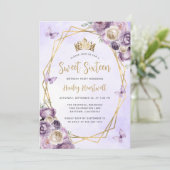Paarse Ivoor Goud Geometrische Bloemen Sweet 16 Pa Kaart (Staand voorkant)