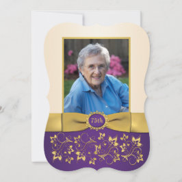 Paarse, ivoor, gouden 75e foto verjaardagsuitnodig kaart