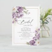 Paarse Ivoor Gouden Bloem Elegant Vrijgezellenfees Kaart (Staand voorkant)