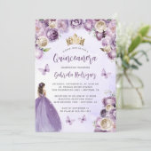 Paarse Ivoor Gouden Bloemen Waterverf Quinceañera Kaart (Staand voorkant)