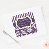 Paarse, Ivoor, Roze Gestreepte Damask Bruiloft Sti Vierkante Sticker (Envelop)