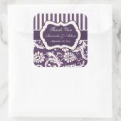 Paarse, Ivoor, Roze Gestreepte Damask Bruiloft Sti Vierkante Sticker (Tas)