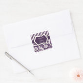 Paarse, Ivoor, Roze Gestreepte Damask Bruiloft Sti Vierkante Sticker (Envelop)
