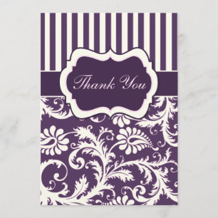 Paarse, Ivoor, Roze Gestreepte Damask Dank u kaart