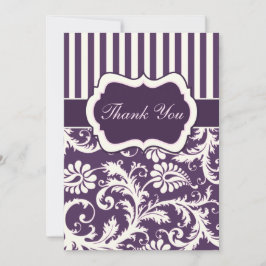 Paarse, Ivoor, Roze Gestreepte Damask Dank u kaart