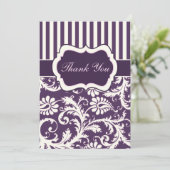 Paarse, Ivoor, Roze Gestreepte Damask Dank u kaart (Staand voorkant)