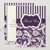Paarse, Ivoor, Roze Gestreepte Damask Dank u kaart (Voorkant / Achterkant)