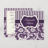 Paarse, Ivoor, Roze Gestreepte Damast Bruiloft Uit Kaart (Voorkant / Achterkant)