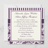 Paarse, Ivoor, Roze Gestreepte Damast Bruiloft Uit Kaart (Achterkant)