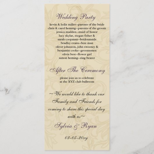 Paarse  ivooroorlog programmakaart (Achterkant)