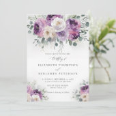 Paarse Ivoren Bloemen Eucalyptus Elegant Huwelijk Kaart (Staand voorkant)