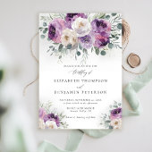Paarse Ivoren Bloemen Eucalyptus Elegant Huwelijk Kaart
