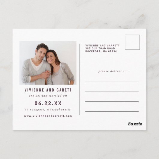 Paarse Ivoren Bloemen Fotobruiloft Save the Date Briefkaart (Achterkant)