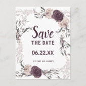 Paarse Ivoren Bloemen Fotobruiloft Save the Date Briefkaart (Voorkant)
