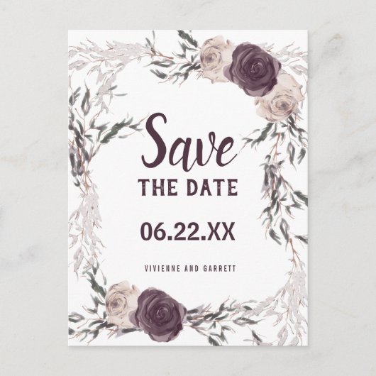 Paarse Ivoren Bloemen Fotobruiloft Save the Date Briefkaart (Voorkant)
