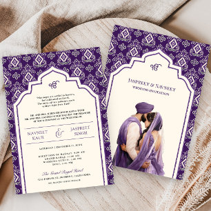 Paarse Ivoren Ikat Punjabi Anand Karaj Sikh Huweli Kaart