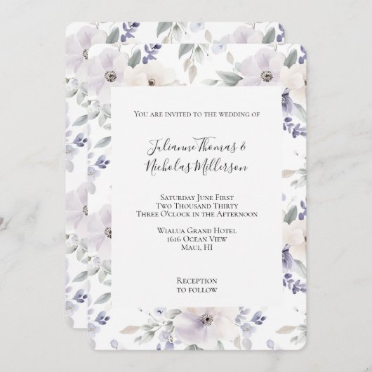 Paarse ivoren lavendelbloemen bruiloft Kaart (Voorkant / Achterkant)