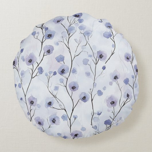  Paarse ivoren lavendelbloemen Rond Kussen (Achterkant)