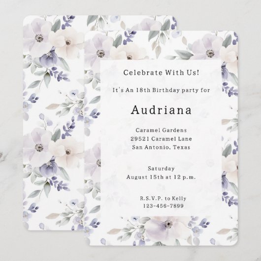 Paarse Ivoren Lavendelbloemen Verjaardag Kaart (Voorkant / Achterkant)