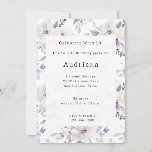  Paarse Ivoren Lavendelbloemen Verjaardag Kaart (Voorkant)