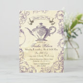 Paarse ivoren Rozen  Bridal Tea nodigt uit Kaart (Staand voorkant)