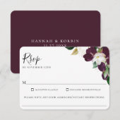 Paarse Ivory Floral Wedding Food Allergy RSVP (Voorkant / Achterkant)