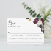 Paarse Ivory Floral Wedding Food Allergy RSVP (Staand voorkant)