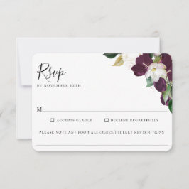 Paarse Ivory Floral Wedding Food Allergy RSVP